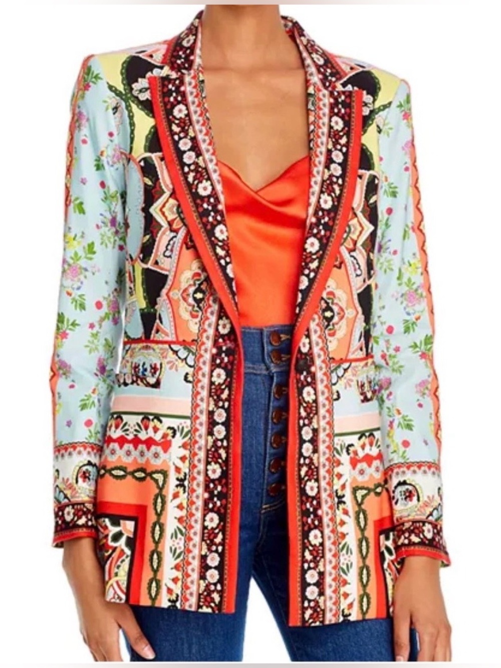 Alice + Olivia Euphoria Paisley Blazer Red, Orange, Light Blue size Small